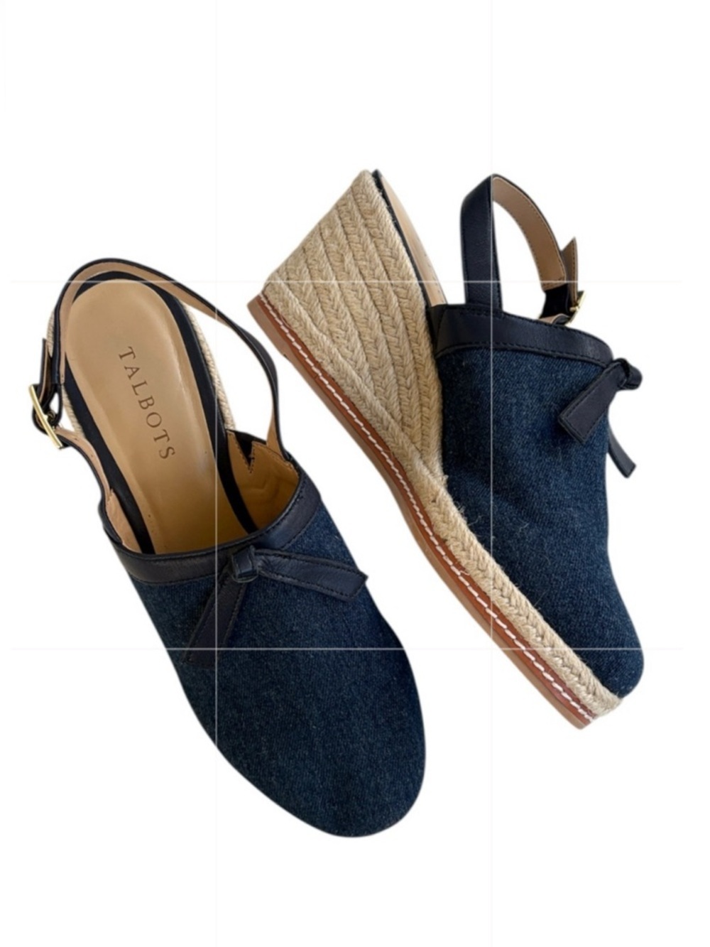 Like New Talbots Saylor Bow Denim Wedge Sandals Blue Size 9
